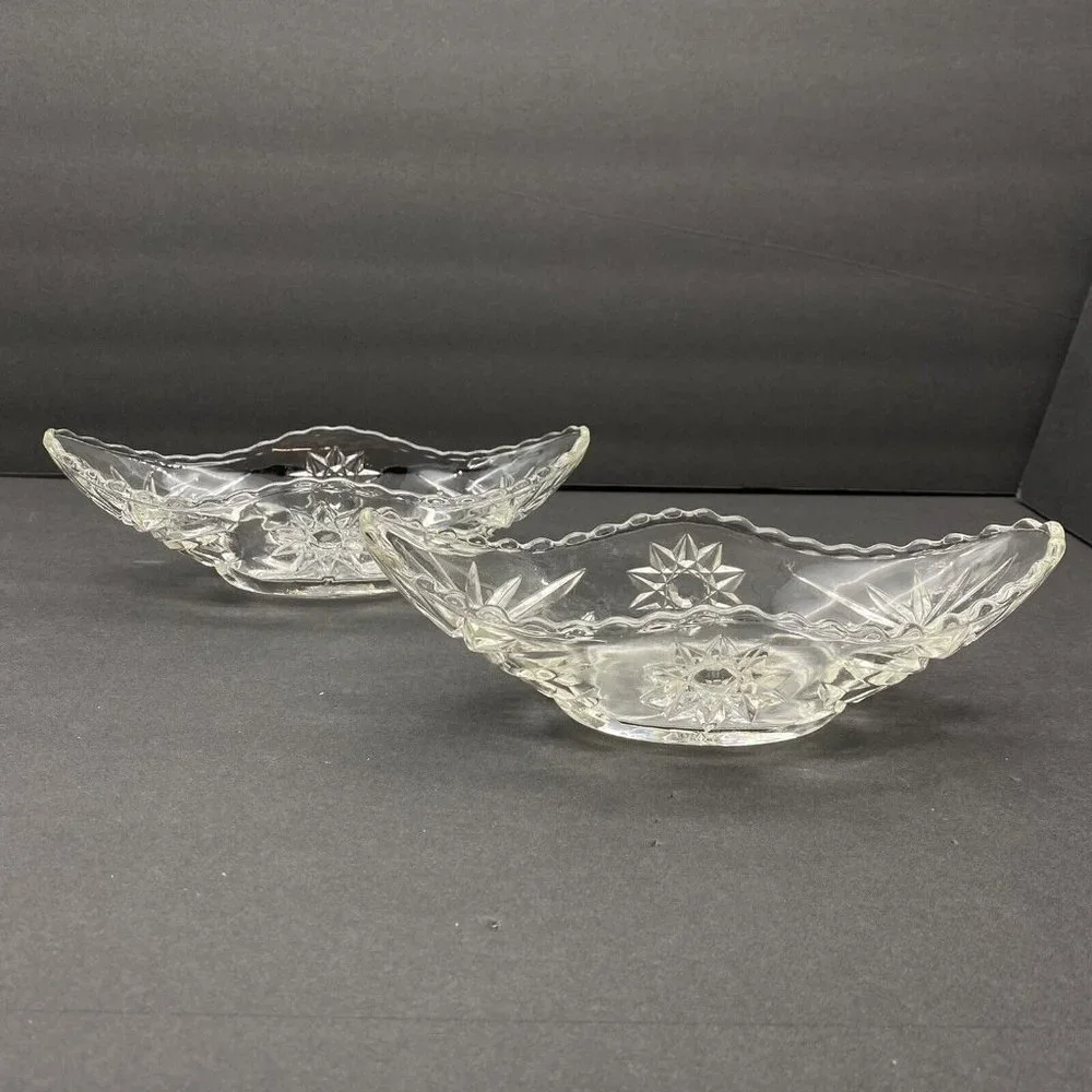 VTG 80s Pressed Glass Starburst Oval Serving Bowls Dish Set Of 2 Star Of David‎